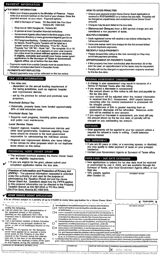 2004 Rural Property Tax Notice, page 2