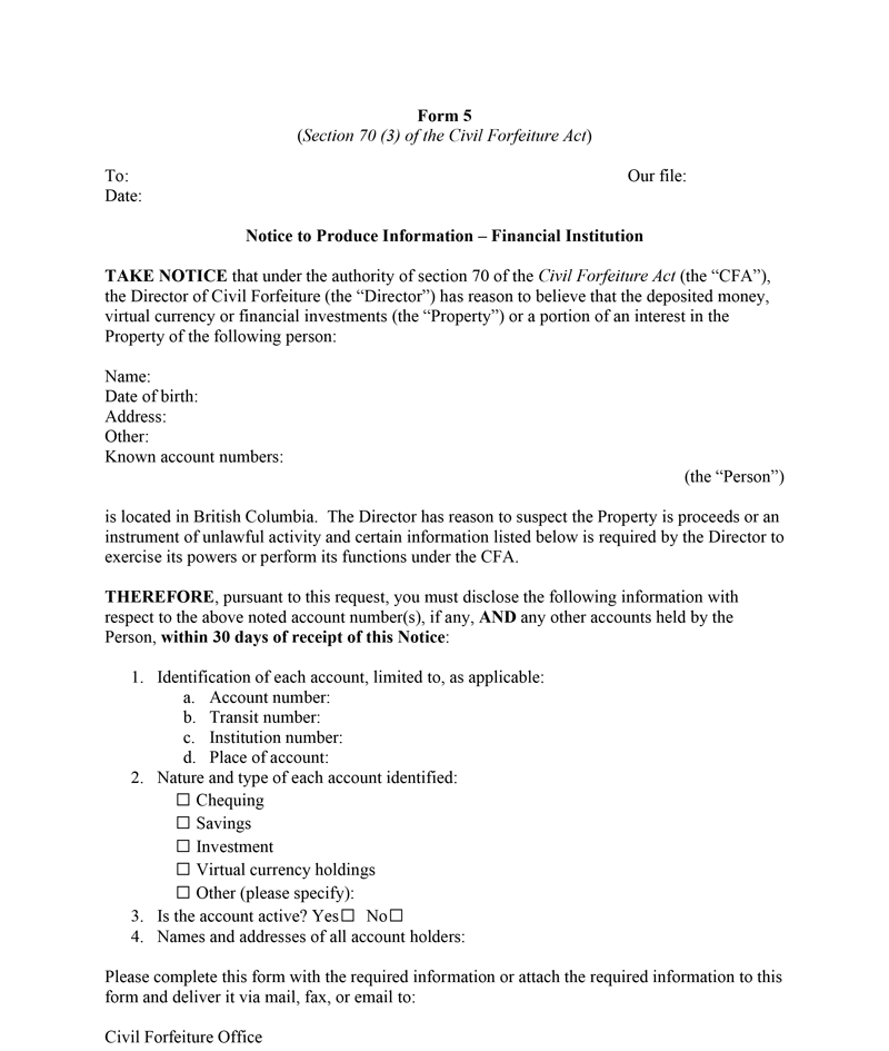 Notice to Produce Information – Financial Institution Page 1