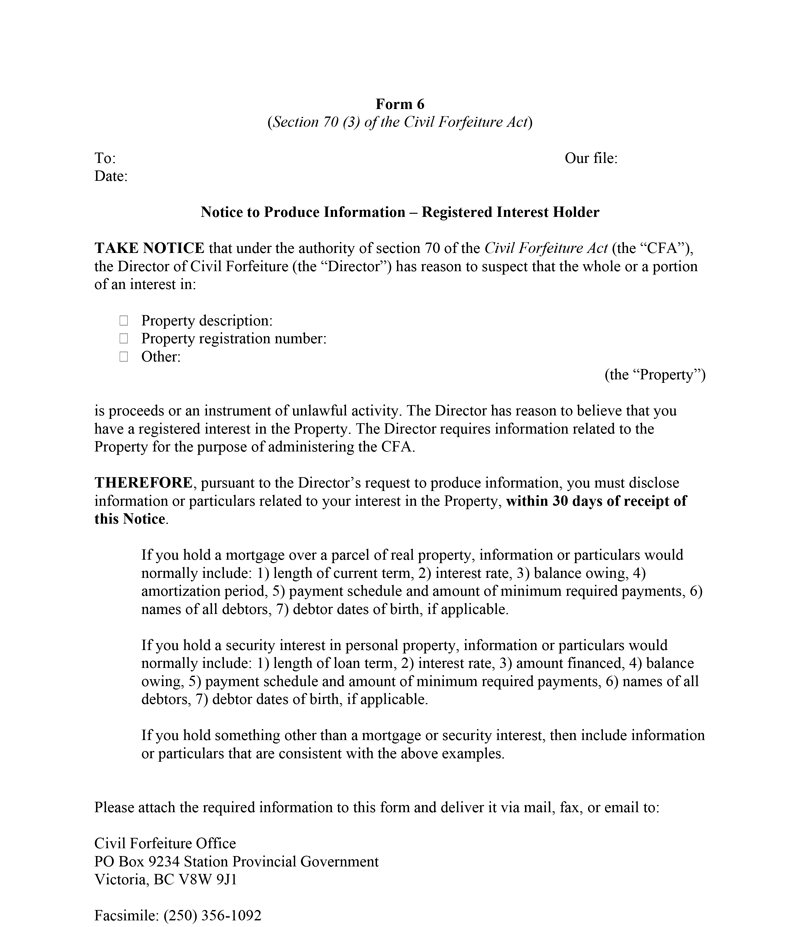 Notice to Produce Information – Registered Interest Holder Page 1