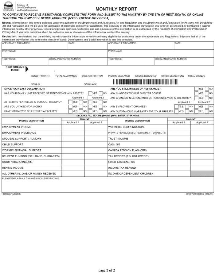 Monthly Report Form.