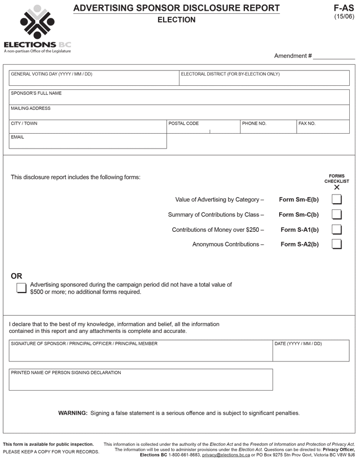 Advertising Sponsor Disclosure Report F-AS