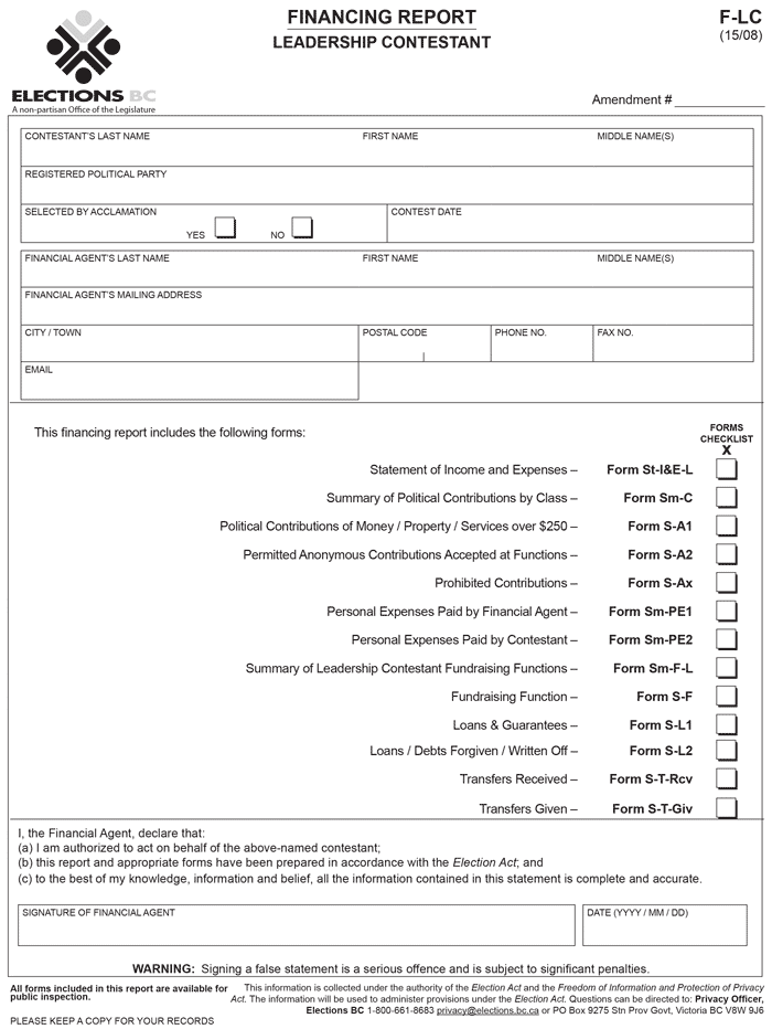 Financing Report - Leadership Contestant F-LC