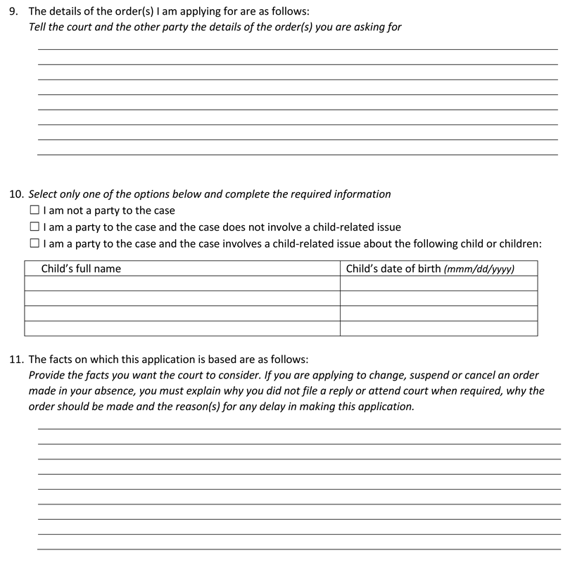 Application for Case Management Order form page 3