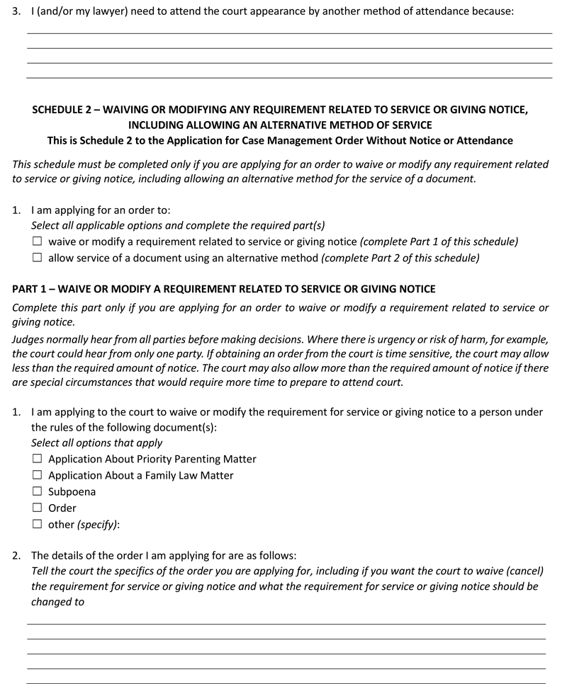 Application for Case Management Order Without Notice or Attendance page 3