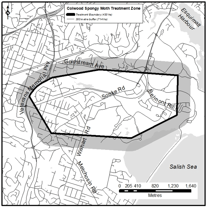 Map of spongy moth treatment zone for Colwood