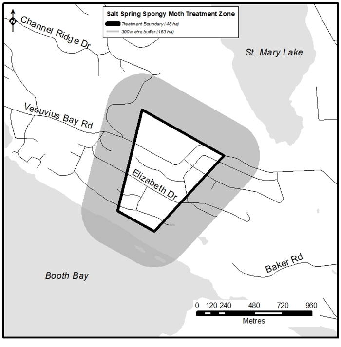 Map of spongy moth treatment zone for Salt Spring