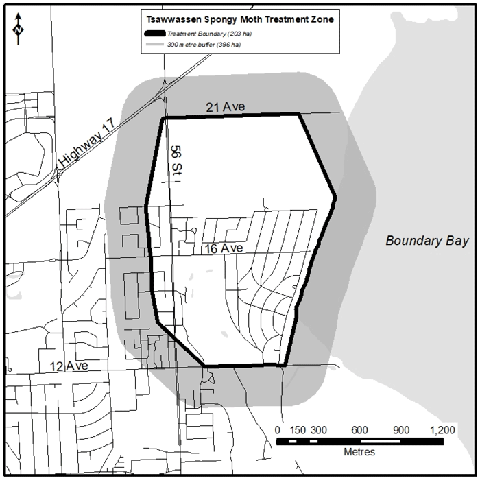 Map of spongy moth treatment zone for Tsawwassen