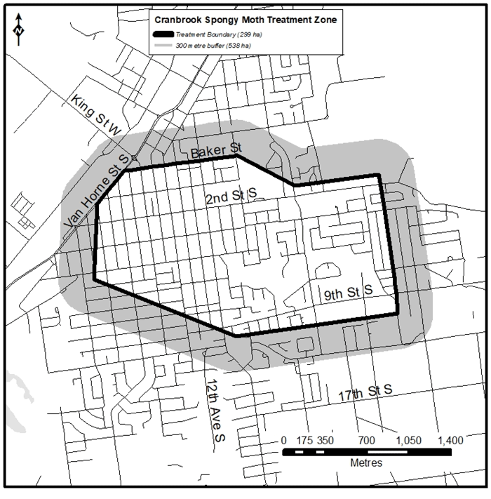 Map of spongy moth treatment zone for Cranbrook