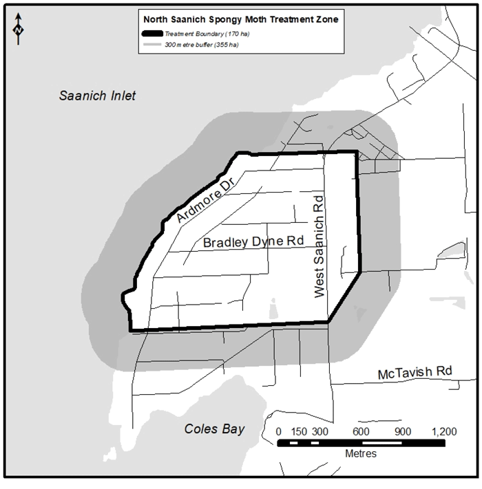 Map of spongy moth treatment zone for North Saanich