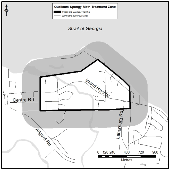 Map of spongy moth treatment zone for Qualicum